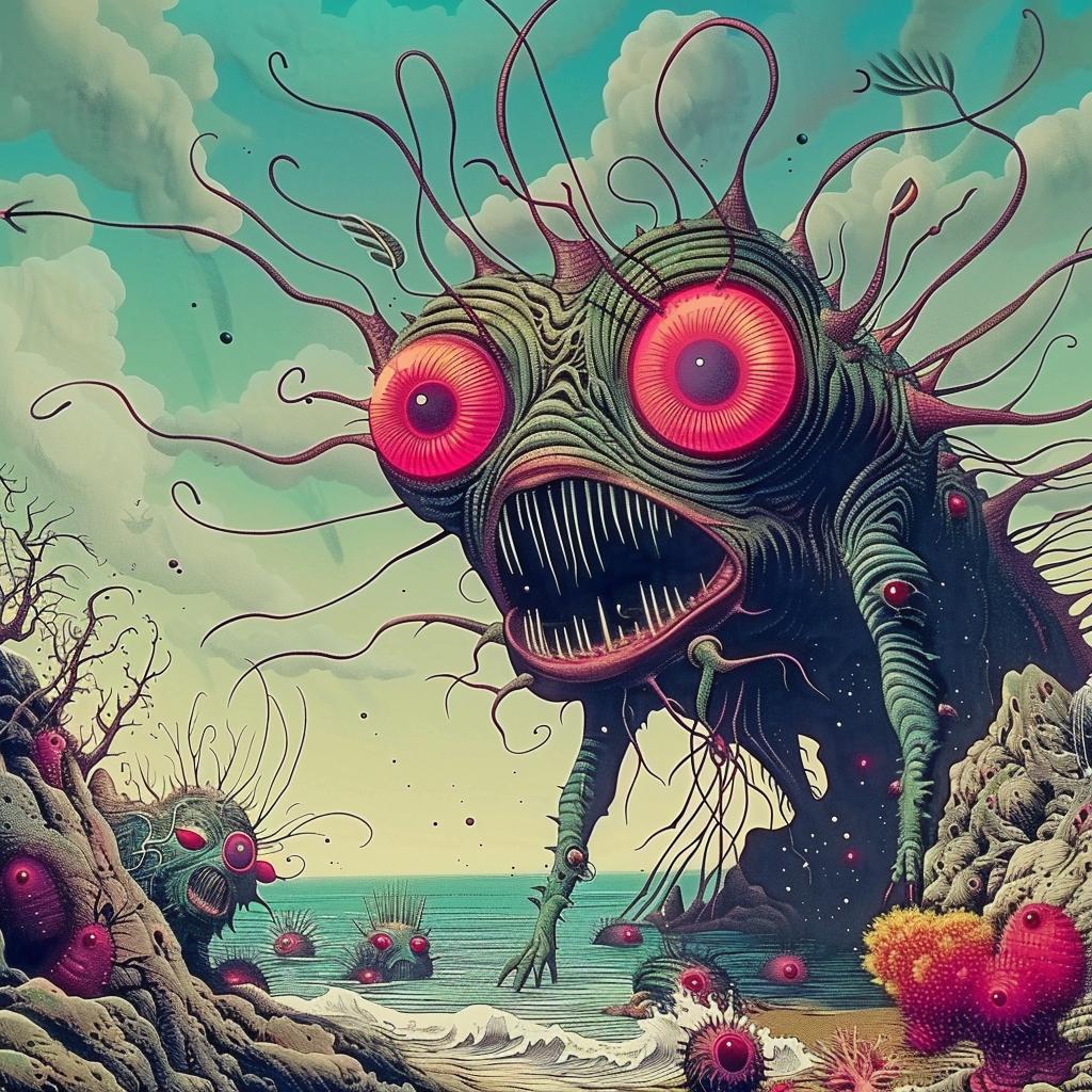 alien  monster  beach  red  eyes  surreal  fantasy  creature  colorful  mood 947341