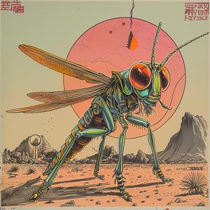poster  insect  album  cover  grasshopper  Tsukioka  Yoshitoshi  Risograph  symbolist  hyper-realistic 1037003