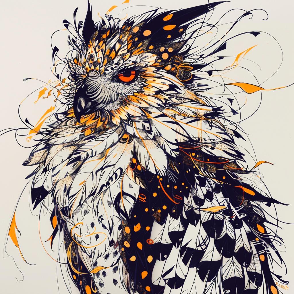 owl  feathers  black  orange  bird  mythical  fantastical  hybrid  creature  artistic 952572