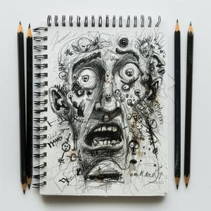 sketchbook  drawing  face  charcoal  art  portrait  black  white  expressive  style 1039035