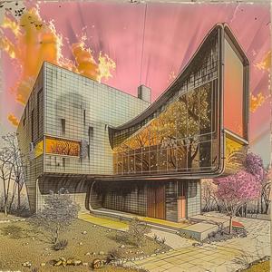 pristine  Frank  Lloyd  Wright  home  painting  modern  sky  sunset  beauty 1036542