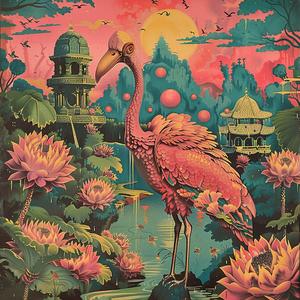 flamingo  pink  background  chromolithography  bird  vibrant  single  nature  art  colorful 1056053