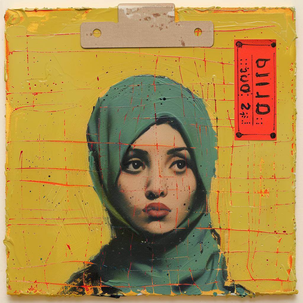 encaustic  painting  woman  hijab  green  headscarf  Joan  Cornella  colorful  impasto 1015886