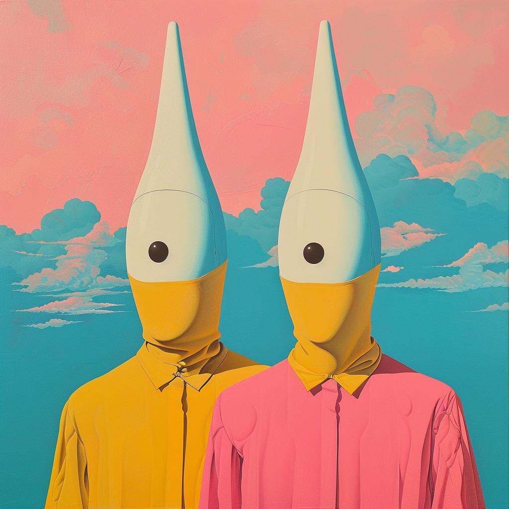 surreal  album  cover  coneheads  big  heads  Joan  Cornella  art  illustration 1017771