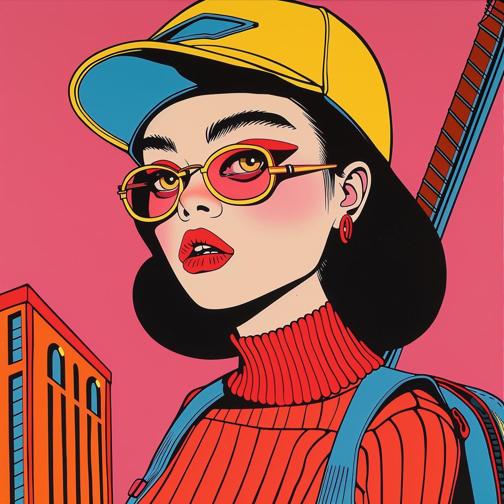 pop  art  illustration  woman  glasses  hat  colorful  vibrant  stylized  expression 1024731