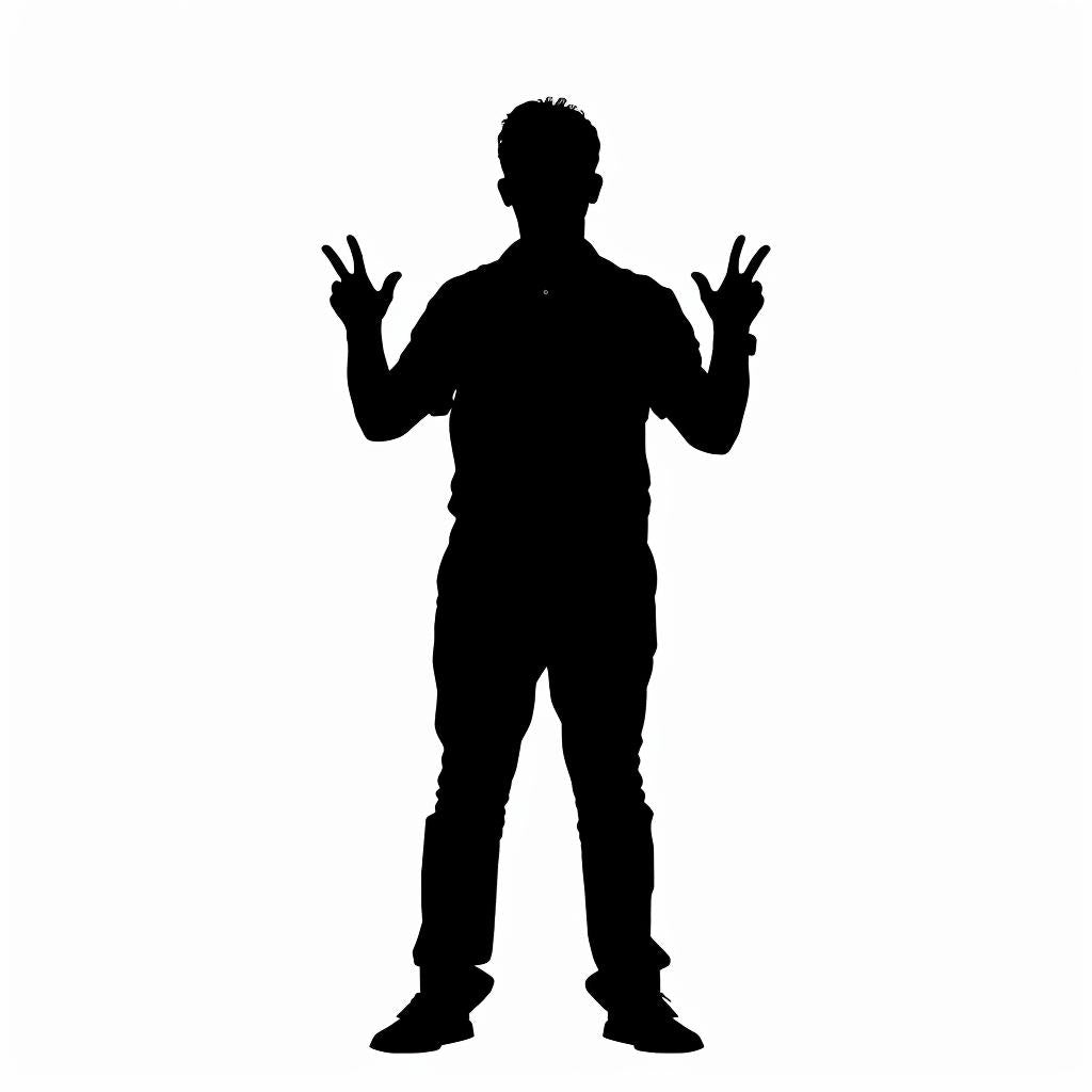 silhouette  man  American  Sign  Language  two  fingers  up  illustration  black 954121