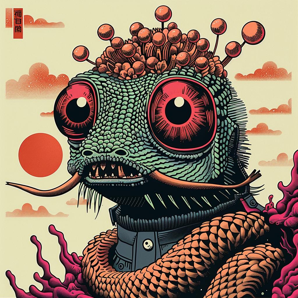 poster  lizard  hat  sword  creature  Japanese  lettering  chromolithography  artwork  fantasy 946018
