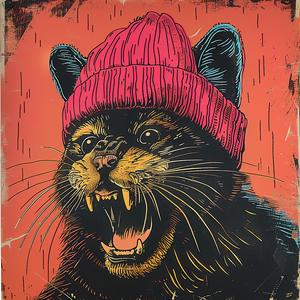 cat  pink  hat  poster  whimsical  cute  illustration  colorful  feline  playful 1080046