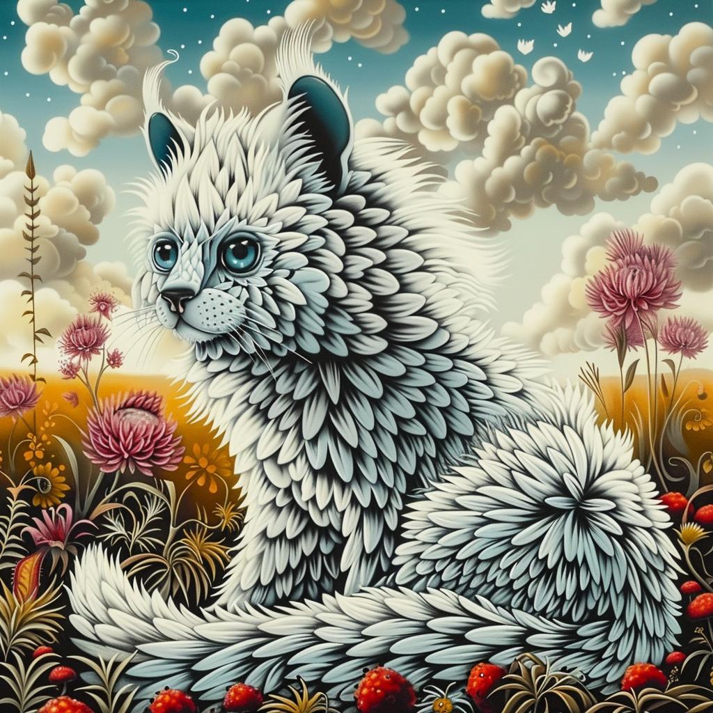 mythical  creature  hybrid  cat  flowers  whimsical  nature  soft  colorful  fantasy 941368