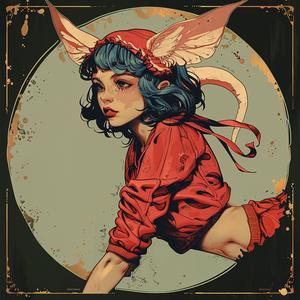 girl  blue  hair  horns  red  shirt  chromolithography  fantasy  portrait  painting 1051521