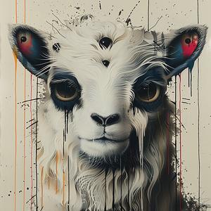pop  art  sheep  paint  splatters  white  background  four  eyes  Troy 1036946