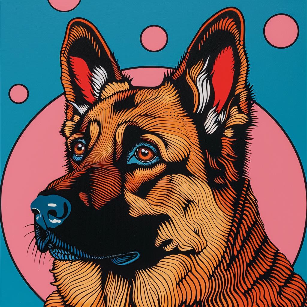 german  shepherd  dog  circle  dots  pink  blue  cute  animal  stylized 973642