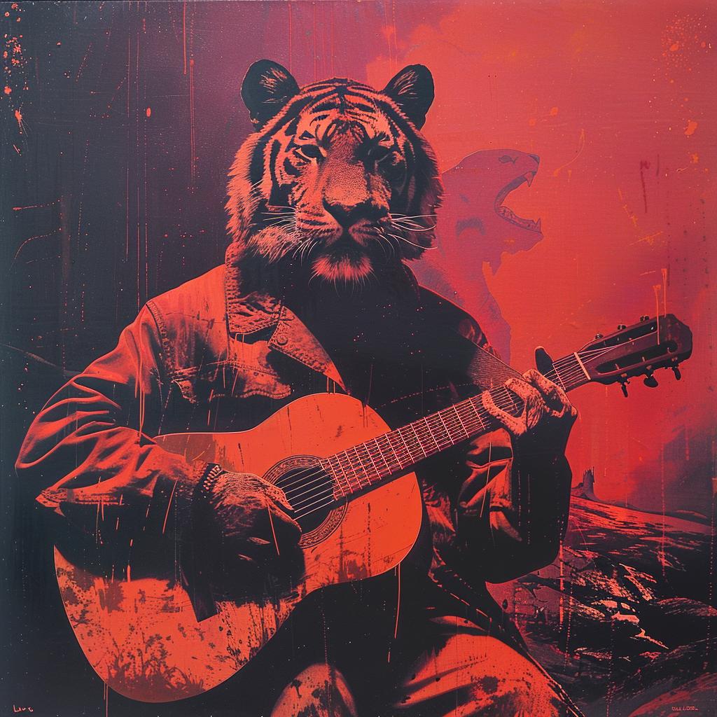 tiger  guitar  artwork  acoustic  anthropomorphic  normanrockwell  musical  colorful  charming  illustration 922059