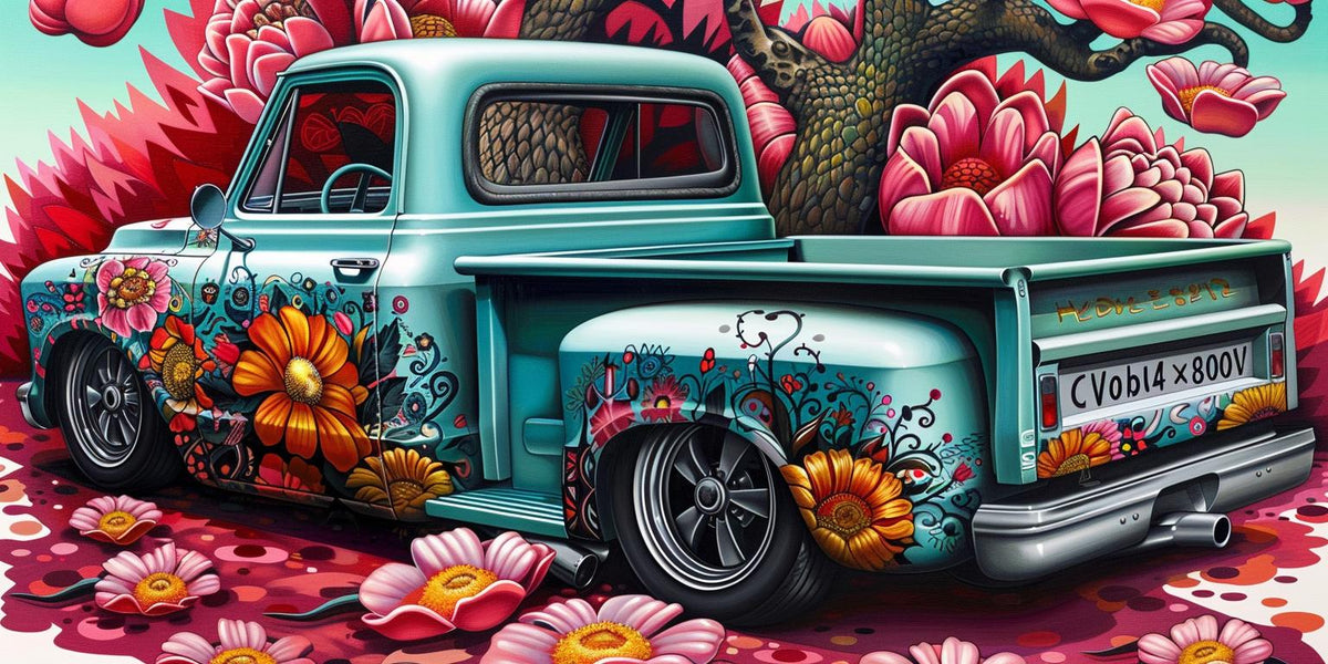 Chevy  truck  flowers  colorful  painting  vehicle  artsy  white  background  design 1033554