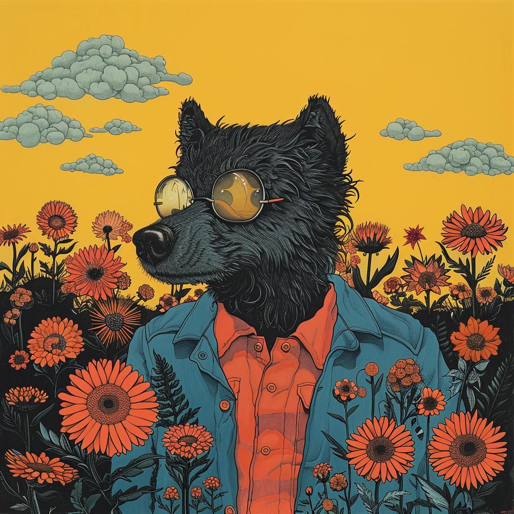 surreal  album  cover  bear  flowers  sunglasses  whimsical  creative  colorful  nature 1017162