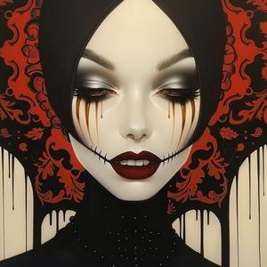 ArtDeco  skull  lady  fangs  eyeMakeup  dark  mysterious  gothic  portrait  TroyBrooks 1074649