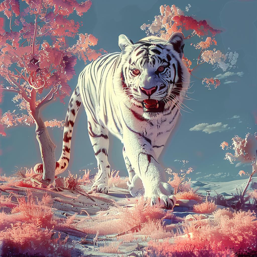 tiger  white  forest  pink  painting  nature  wildlife  vibrant  art  scenic 967625