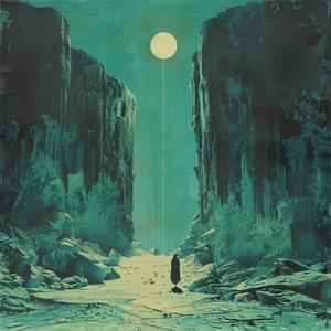 Moebius  Ruscha  neon  teal  blue  horror  occult  dark  moon  mountain 1077119