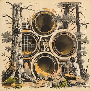 surreal  forest  beatbox  Beksinski  Magritte  black_and_white  technicolor  man  pipe  equipment 1036669