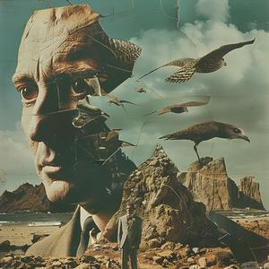 surrealist  collage  man  bird  flying  juxtaposition  ironical  1990s  advertisements  mood 1040928