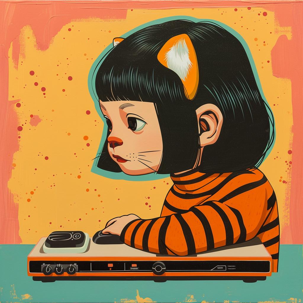 painting  girl  cat  head  funny  whimsical  colorful  surreal  playful  art 966258