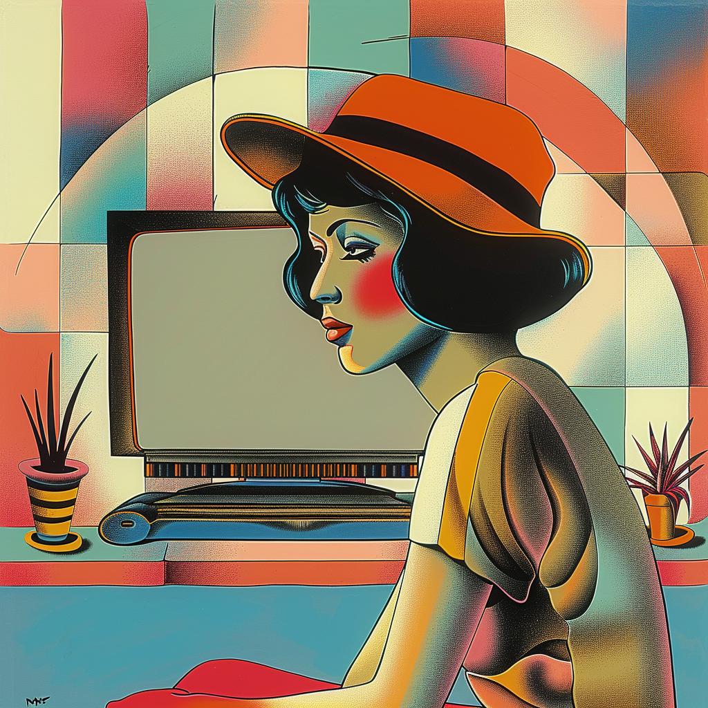 portrait  woman  hat  television  modern  artistic  whimsical  colorful  interior  stylized 966052