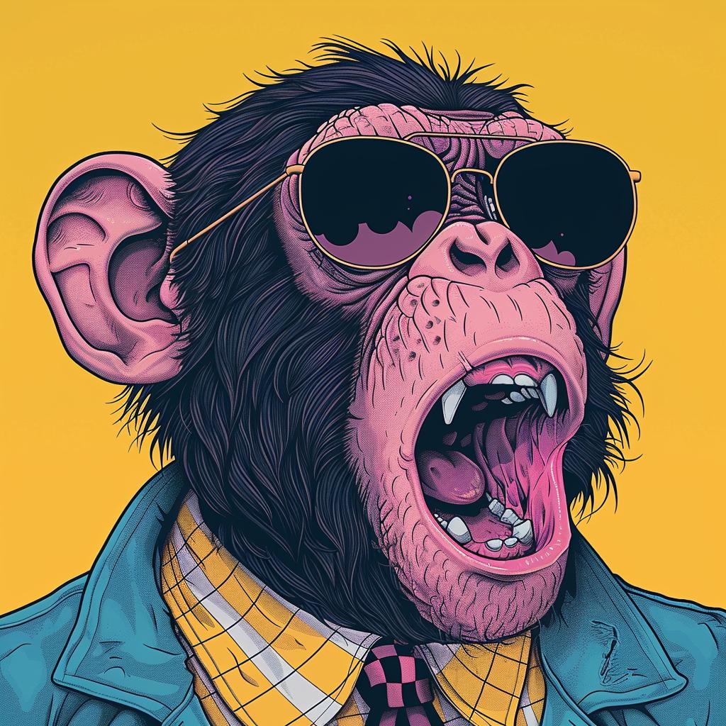 chimp  sunglasses  tie  80s  motif  humorous  satirical  naturalism  dark  art 923656