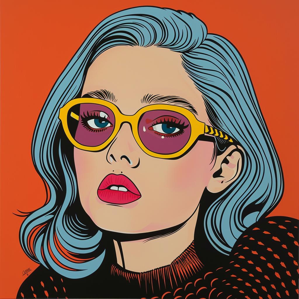 woman  bluehair  glasses  popart  illustration  vibrant  funky  colorful  stylized  playful 973844