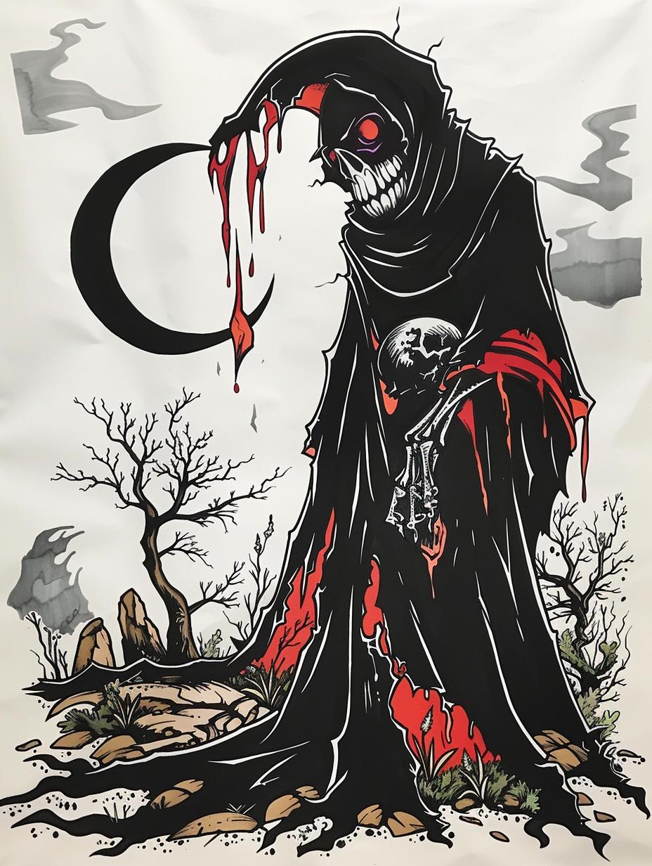 skeleton  crescent  moon  provocative  dark  occult  spiritual  introspective  Todd McFarlane  art 927807