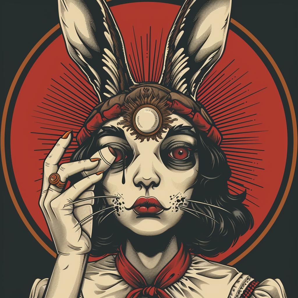 provocative  art  woman  rabbit  headdress  red  eye  spiritual  dark  occult 933484