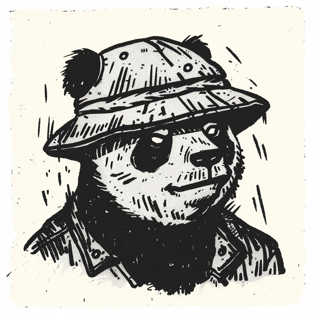 ominous  panda  creature  vintage  comic  illustration  black  white  headshot  cap 920528