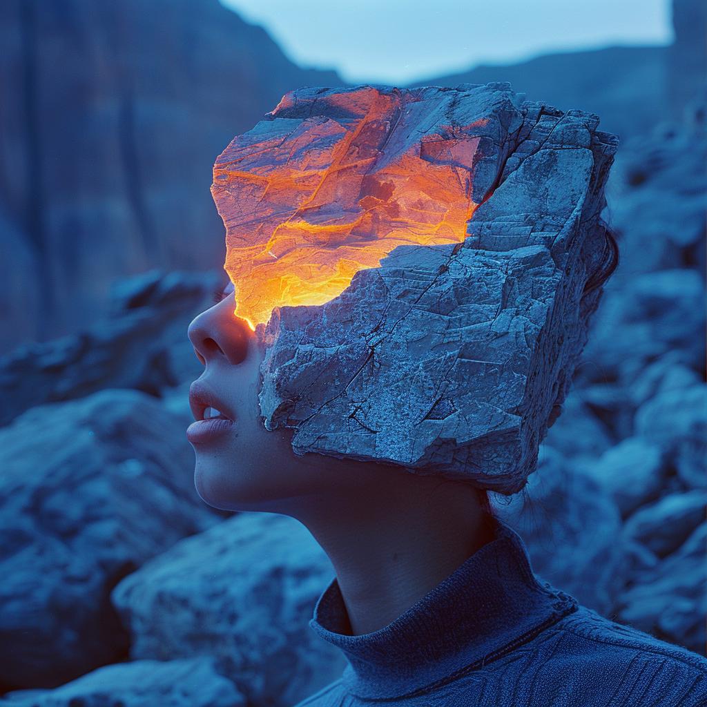 person  rock  face  glowing  orange  lighting  surreal  art  NYC  photography 1031778