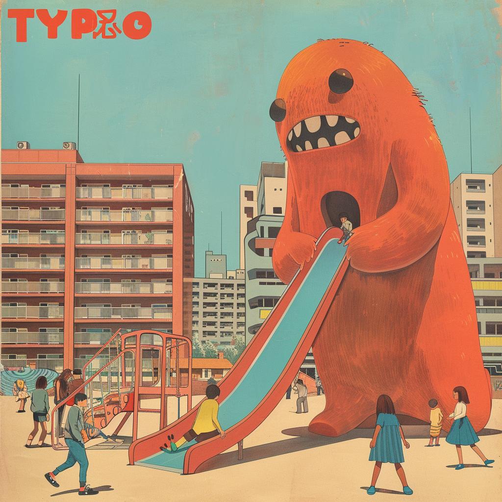 poster  monster  slide  playground  humor  mid-century  colorful  furry  illustration  art 964083