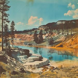 chromolithography  photo  river  trees  nature  landscape  historical  Ansel  vintage  scenery 1039475