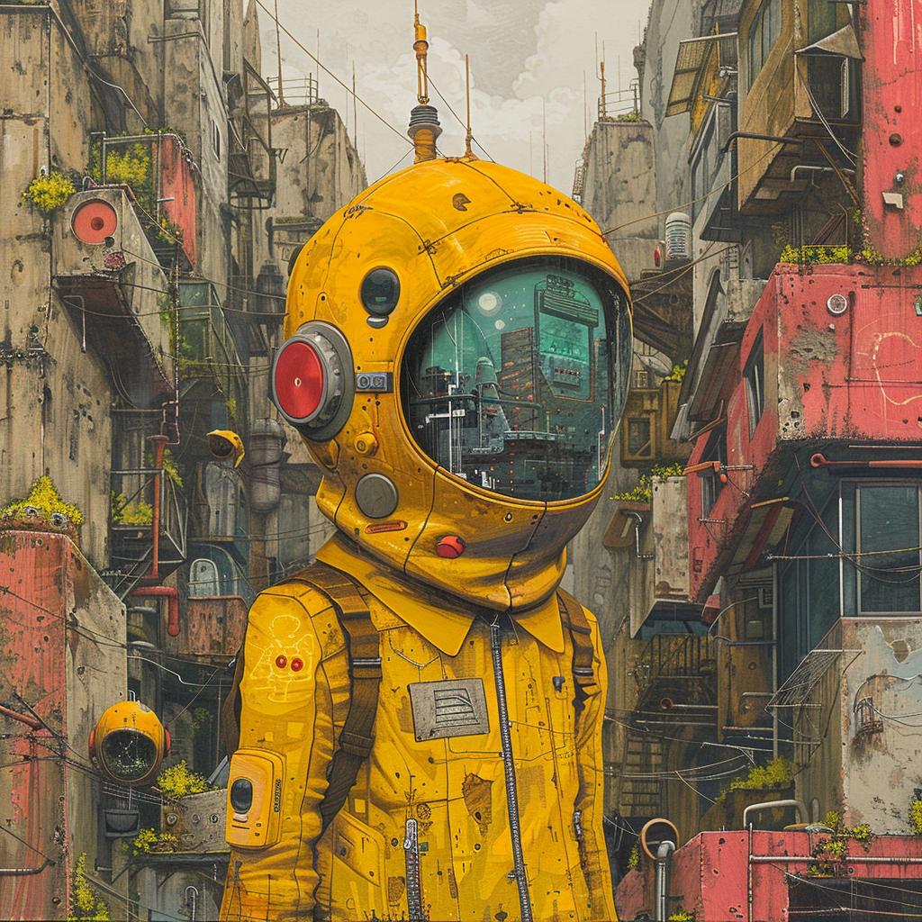 surreal  album  cover  hyper-realistic  screenprinting  astronaut  city  creative  mysterious  futuristic 960279