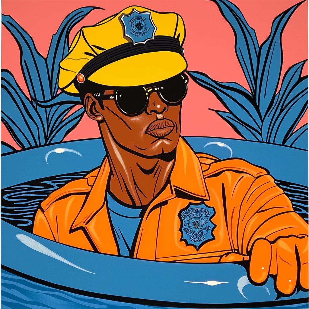 policeman  pool  humor  water  sitting  poster  comic  graphic  surreal  playful 1023199