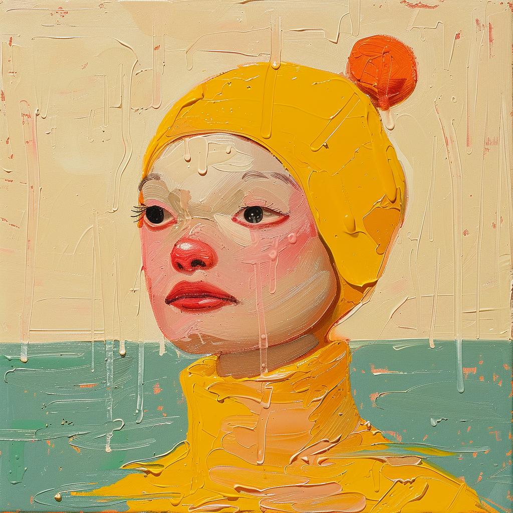 woman  yellow  hat  encaustic  impasto  palette-knife  art  vibrant  colorful  painting 1015764