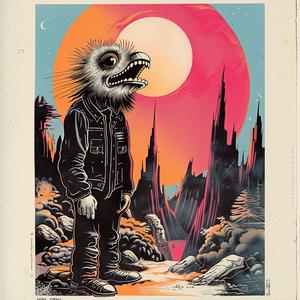 monster  background  surreal  album  cover  Risograph  screenprinting  hyper-realistic  Symbolist  art 1079809