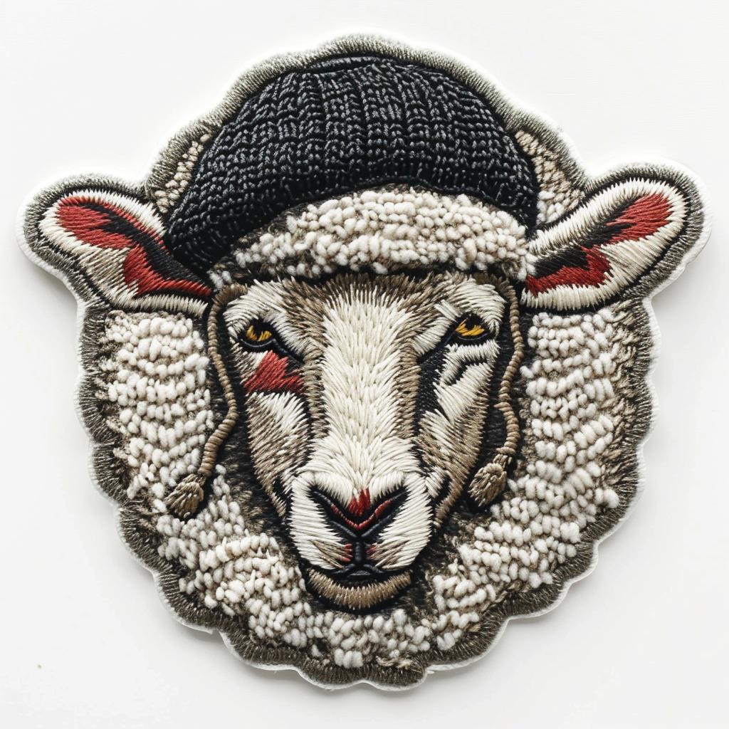 sheep  patch  hat  contrasting  colors  embroidered  simple  white  background  minimal 954844