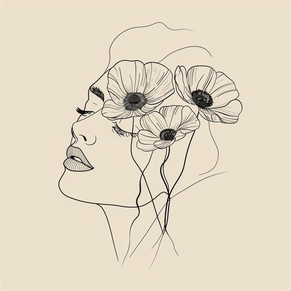 vector  illustration  minimal  boho  woman  flowers  hair  trendy  lineart  art 960063
