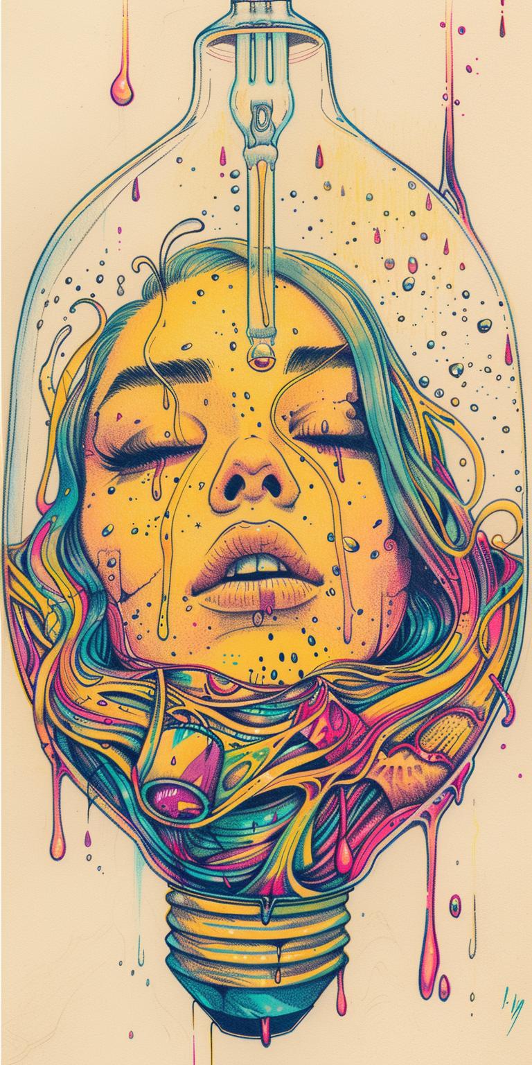 lightbulb  woman  helmet  drawing  colorful  surreal  art  visual  unique  creative 940631