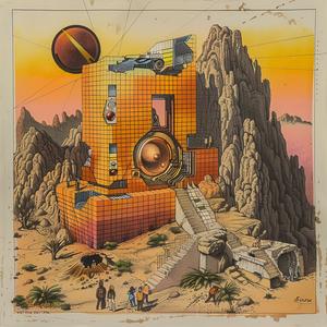 album  art  time  machine  futuristic  axonometrical  drawing  chaos  muted  colors 1037140