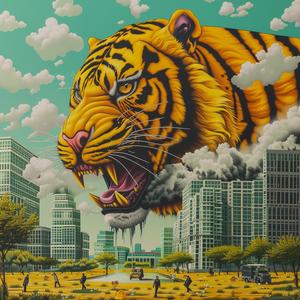 tiger  city  minimal  chromolithography  urban  animal  surreal  art  illustration  vivid 1037666
