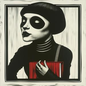 black  white  painting  woman  skull  face  Risograph  hyper-realistic  symbolist  art 1077781