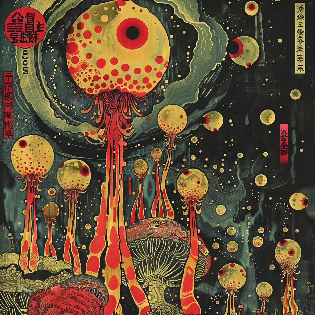 poster  octopus  Kusama  retro  vibrant  design  band  pulp  graphic  art 970713
