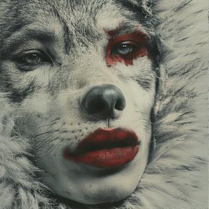 surreal  hybrid  wolfman  human  furry  red  eyes  symbolist  screenprinting  illustration 1077321