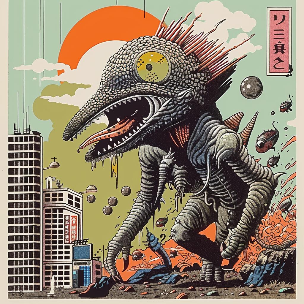 poster  monster  city  urban  Japanese  chaotic  dark  fantasy  artwork  grotesque 947269