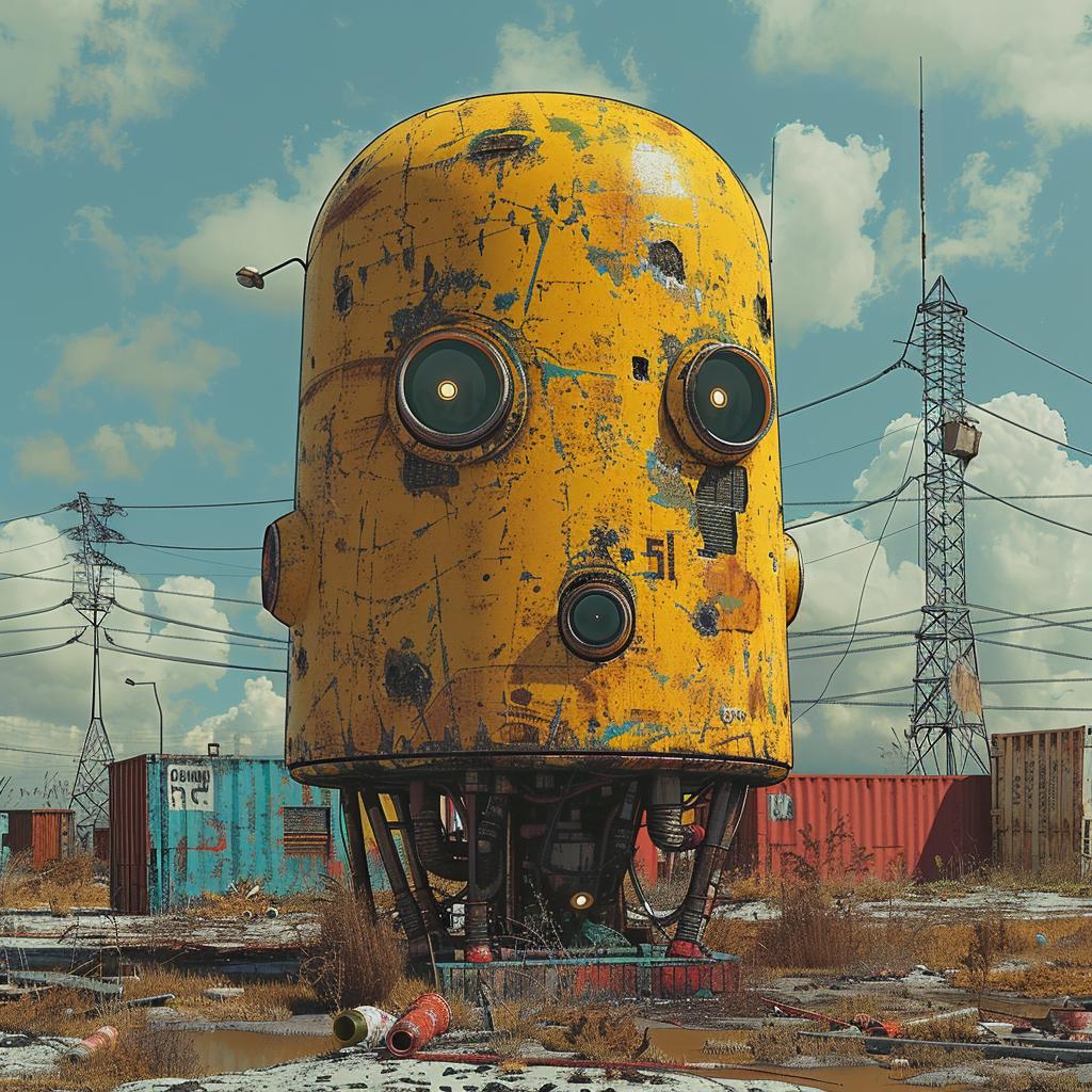 surreal  album  cover  hyper-realistic  screenprinting  robot  desert  yellow  head  fantasy 960261