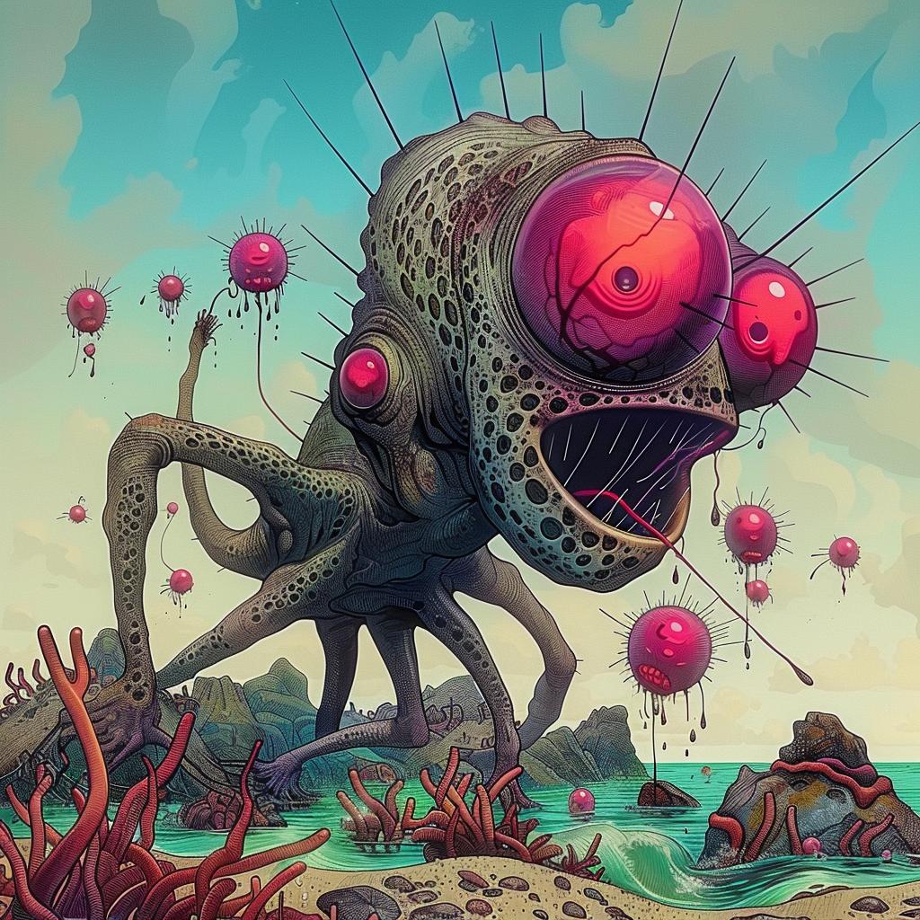 alien  beach  red  eyes  creature  surreal  landscape  fantasy  colorful  mood 947343