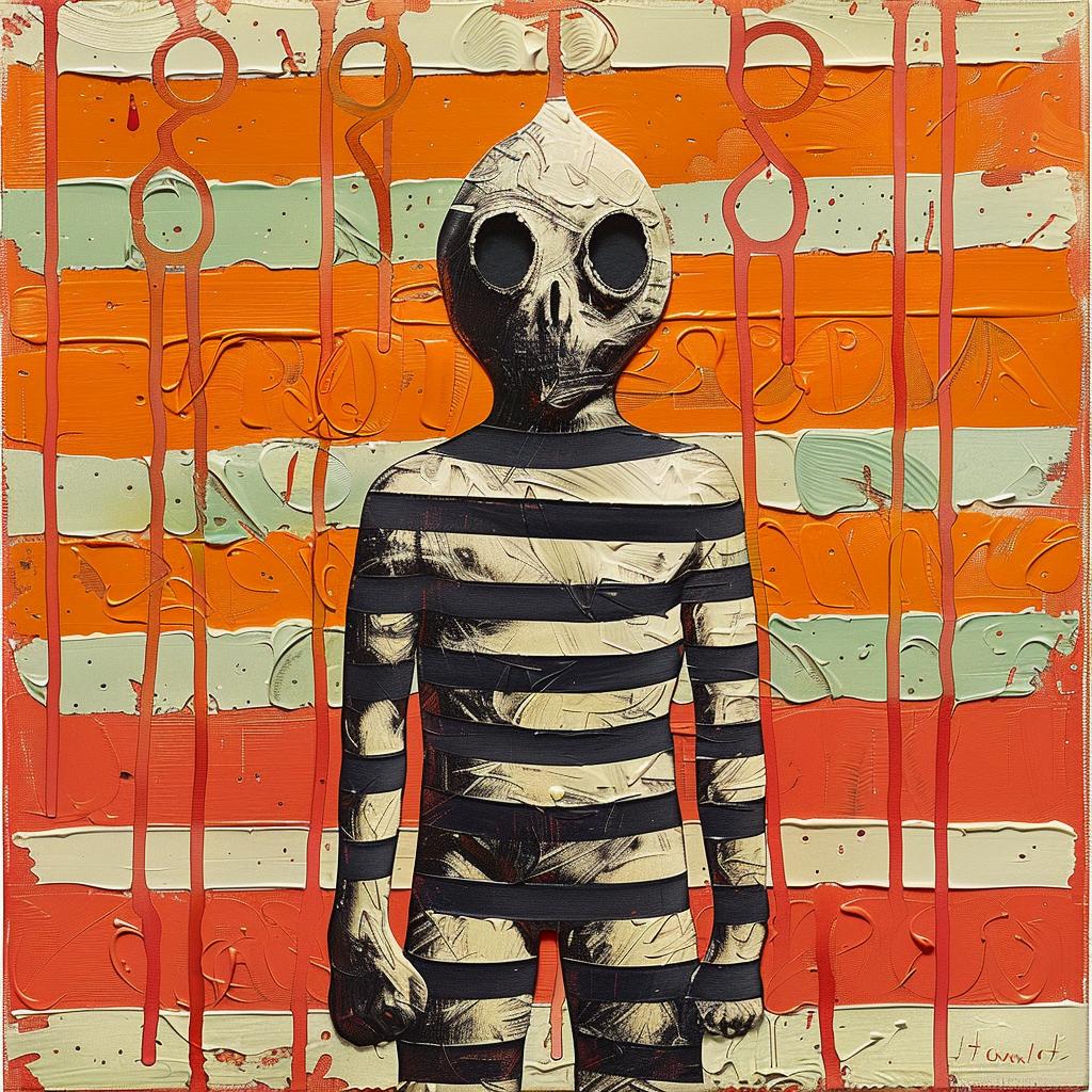 man  stripes  painting  encaustic  artist  palette-knife  impasto  vivid  character  expression 950395